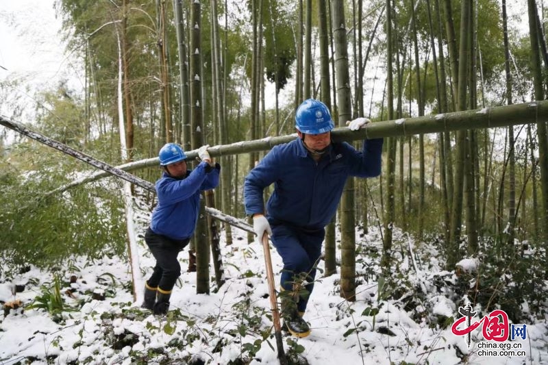 四川江安：以雪為令保供電 踏雪穿林巡線忙