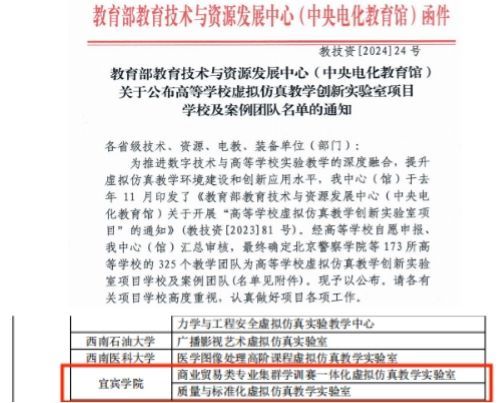 新突破 宜宾学院成功入选高等学校虚拟仿真教学创新实验室项目学校